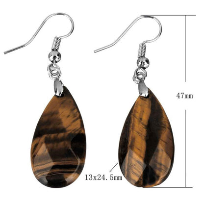 Bruine edelstenen oorbellen met tijgeroog en sterling zilver (925), maataanduiding  | Facet Tiger Eye