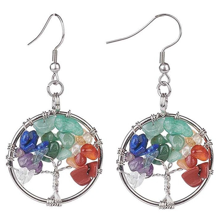 Edelstenen oorbellen met levensboom | Gemstone Tree of Life