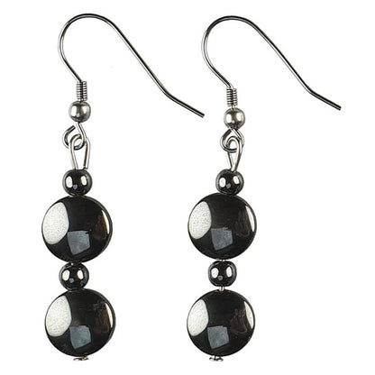 Zwarte edelstenen oorbellen met hematiet | set Hematite Coin (AO)