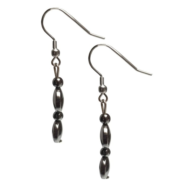 Zwarte edelstenen oorbellen met hematiet zijaanzicht | set Hematite Coin (AO)