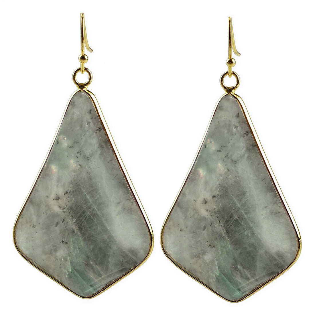 Grote edelstenen oorbellen met labradoriet en goud edelstaal | Labradorite Gold Flyer