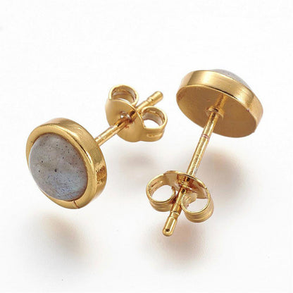 Edelstenen oorknopjes met labradoriet voor en achterzijde | Labradorite Small Gold