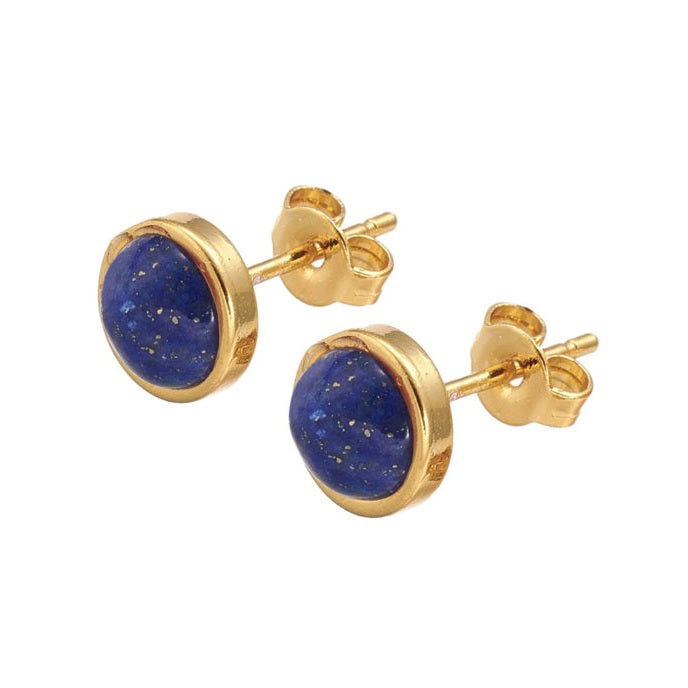 Blauwe edelstenen oorbellen met lapis lazuli, lapis lazuli oorknopjes, zijaanzicht | Lapis Lazuli Small Gold