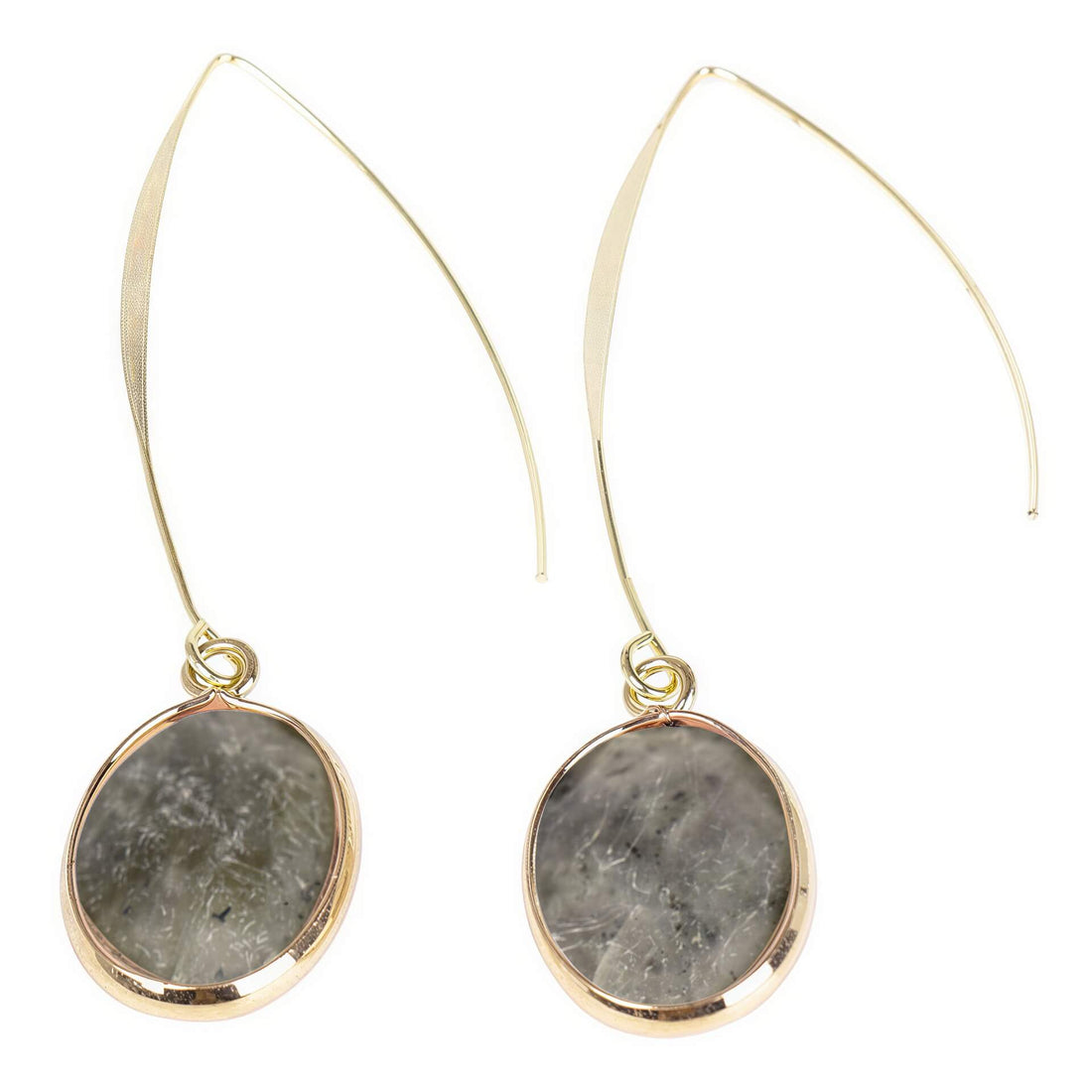 Lange labradoriet oorbellen met goud | Long Labradorite Gold