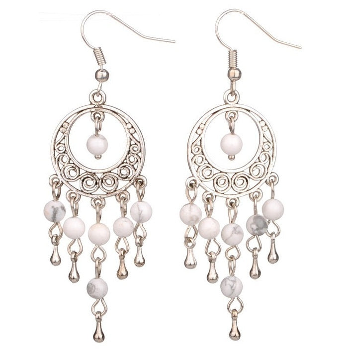 Witte edelstenen oorbellen met sterling zilver (925) en howliet | Oriental Howlite