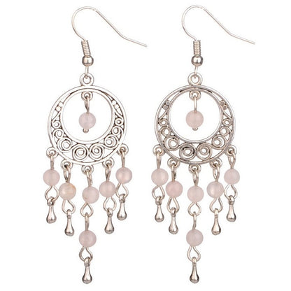 Roze edelstenen oorbellen met rozenkwarts en sterling zilver (925), Rozenkwarts oorbellen met sterling zilver (925) | Oriental Rose Quartz