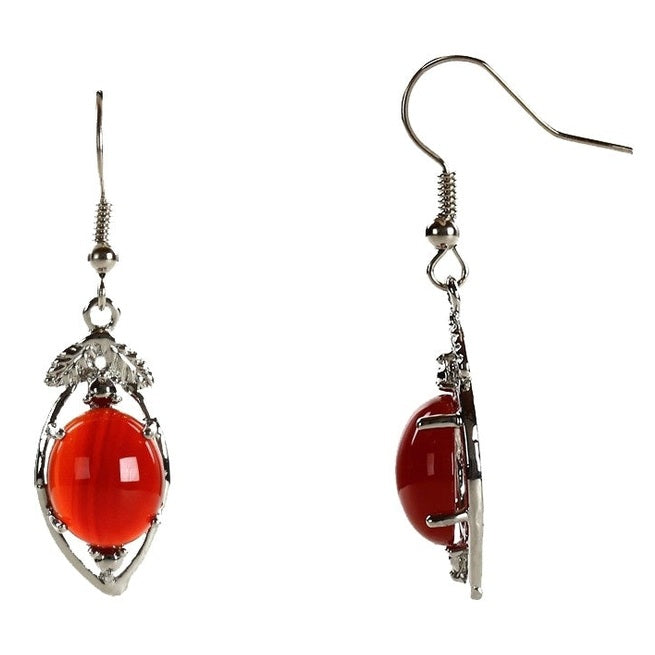 Edelstenen oorbellen met rode agaat en sterling zilver (925), voor en zijaanzicht | Red Agate Leaf