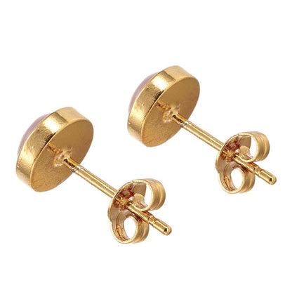 Edelstenen oorknopjes met roze rhodoniet en goud achterzijde | Rhodonite Small Gold