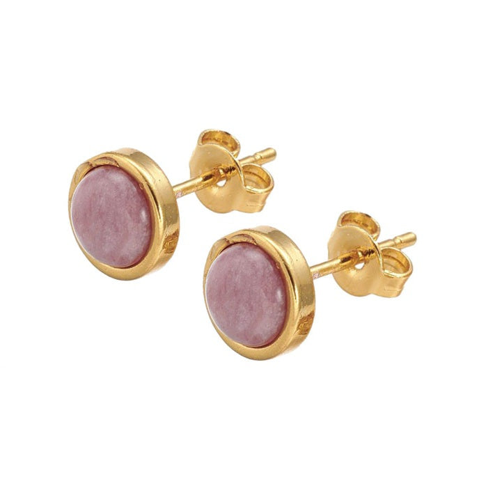 Edelstenen oorknopjes met roze rhodoniet en goud | Rhodonite Small Gold