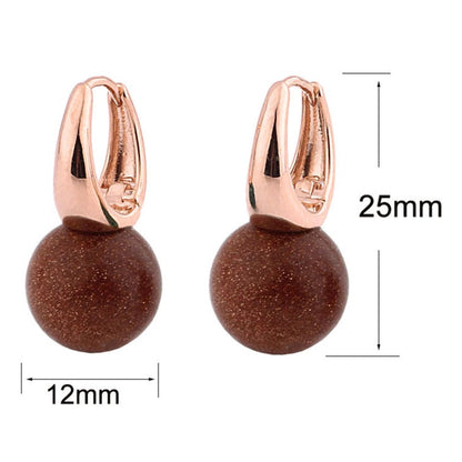 Bruine edelstenen oorbellen met goudvuur / goudsteen en rose goud, maataanduiding | Rose Gold Goldstone Ball