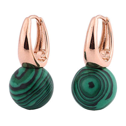 Groene edelstenen oorbellen met malachiet en rose goud | Rose Gold Malachite Ball