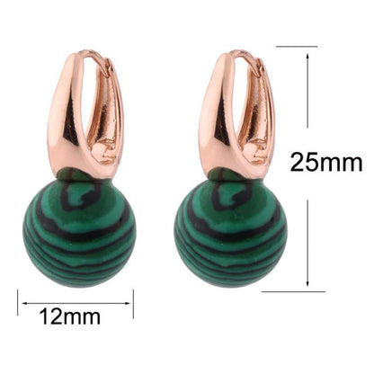Groene edelstenen oorbellen met malachiet en rose goud, maataanduiding | Rose Gold Malachite Ball