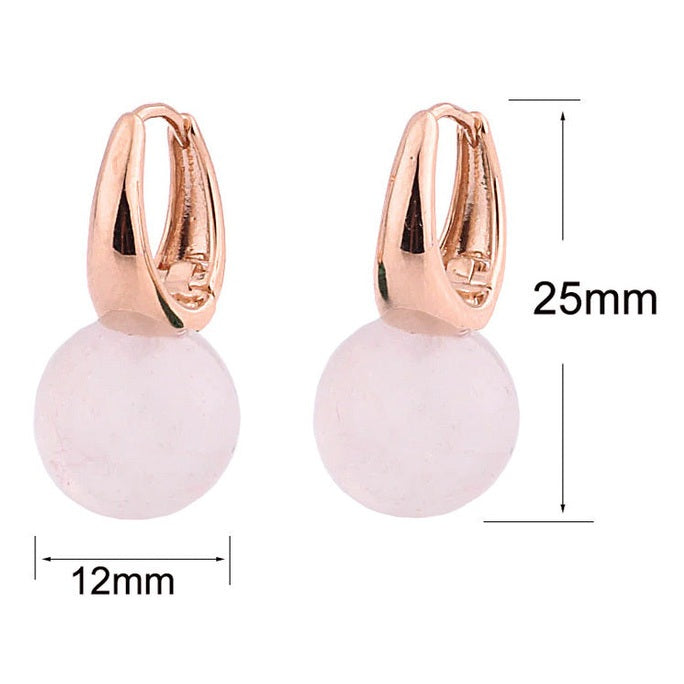 Roze edelstenen oorbellen met rozenkwarts en rose goud, maataanduiding | Rose Gold Rose Quartz Ball