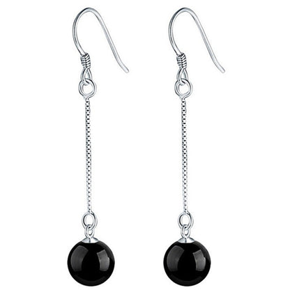 Lange zwarte edelstenen oorbellen met agaat en sterling zilver (925) | Silver Black Dangling Agate