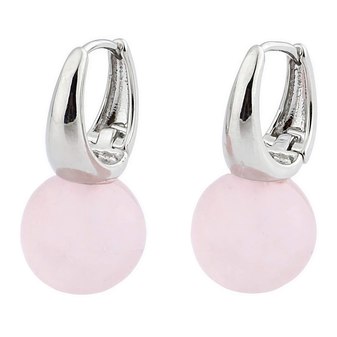 Roze edelstenen oorringen met rozenkwarts | Silver Rosé Quartz Ball