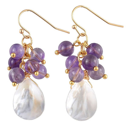 Edelstenen oorbellen met paarse amethist en wit parelmoer | Abella Amethyst