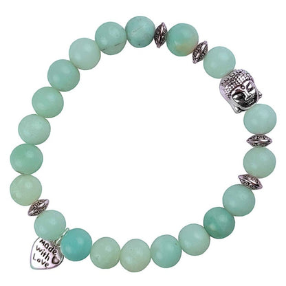Groene edelstenen armband met amazoniet en een Boeddha | Elastisch | Buddha Amazonite