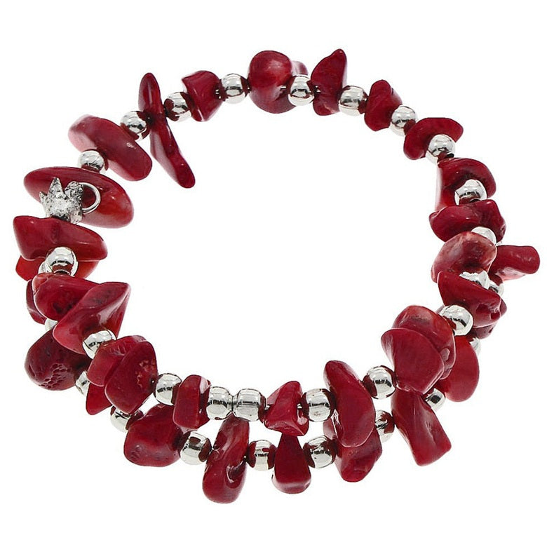 Rood koralen wikkel armband | Wrap Silver Coral