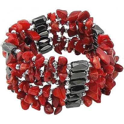 Rood koralen armband met zwarte magnetiet | Wrap Magnetite Coral