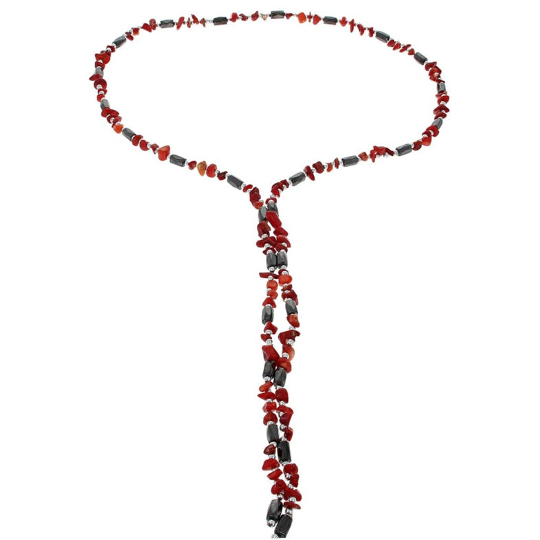Rood koralen armband met zwarte magnetiet is ook als ketting te dragen | Wrap Magnetite Coral
