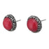 Rood koralen oorbellen met zwarte stras steentjes, oorknopjes met rood koraal en stras steentjes, zijaanzicht | Black Bright Red Coral
