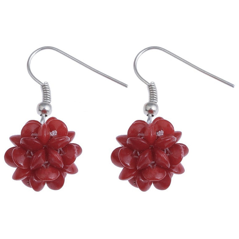 Koralen oorbellen met rood koralen bal en sterling zilver 925 | Coral Ball Chip