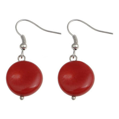 Rood koralen oorbellen met koralen schijfje en sterling zilver 925 | Coral Coin