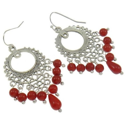 Rood koralen oorbellen met sterling zilver 925 liggend | Coral Gipsy