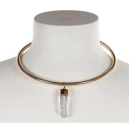 Edelstenen choker ketting met bergkristal en rosé goud op buste | Icycle Spang