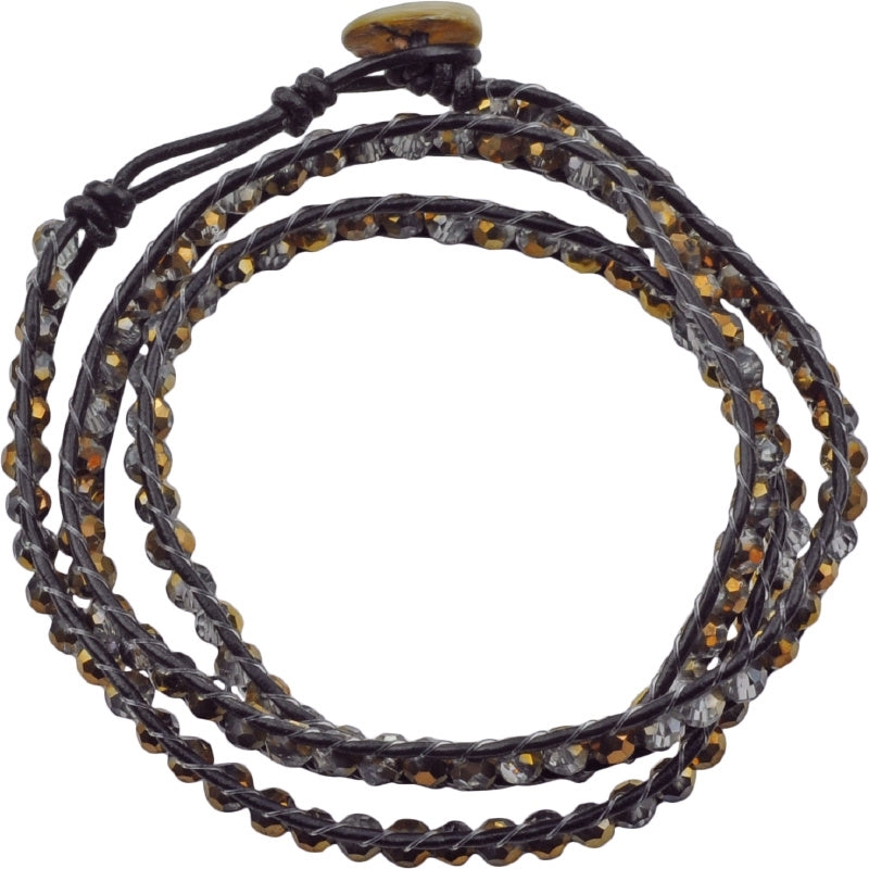 Kristallen wikkel armband met goud bruine facet geslepen kristallen | Half Golden Brown