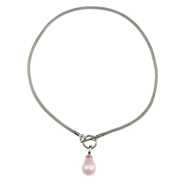 Roze parelketting met zilver edelstaal en parel hanger | Mora