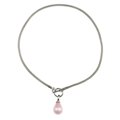 Roze parelketting met zilver edelstaal en parel hanger | Mora