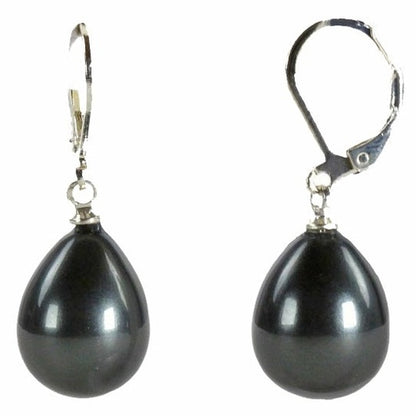 Zwarte mother of pearl parel oorbellen met zilver edelstaal | Dolly