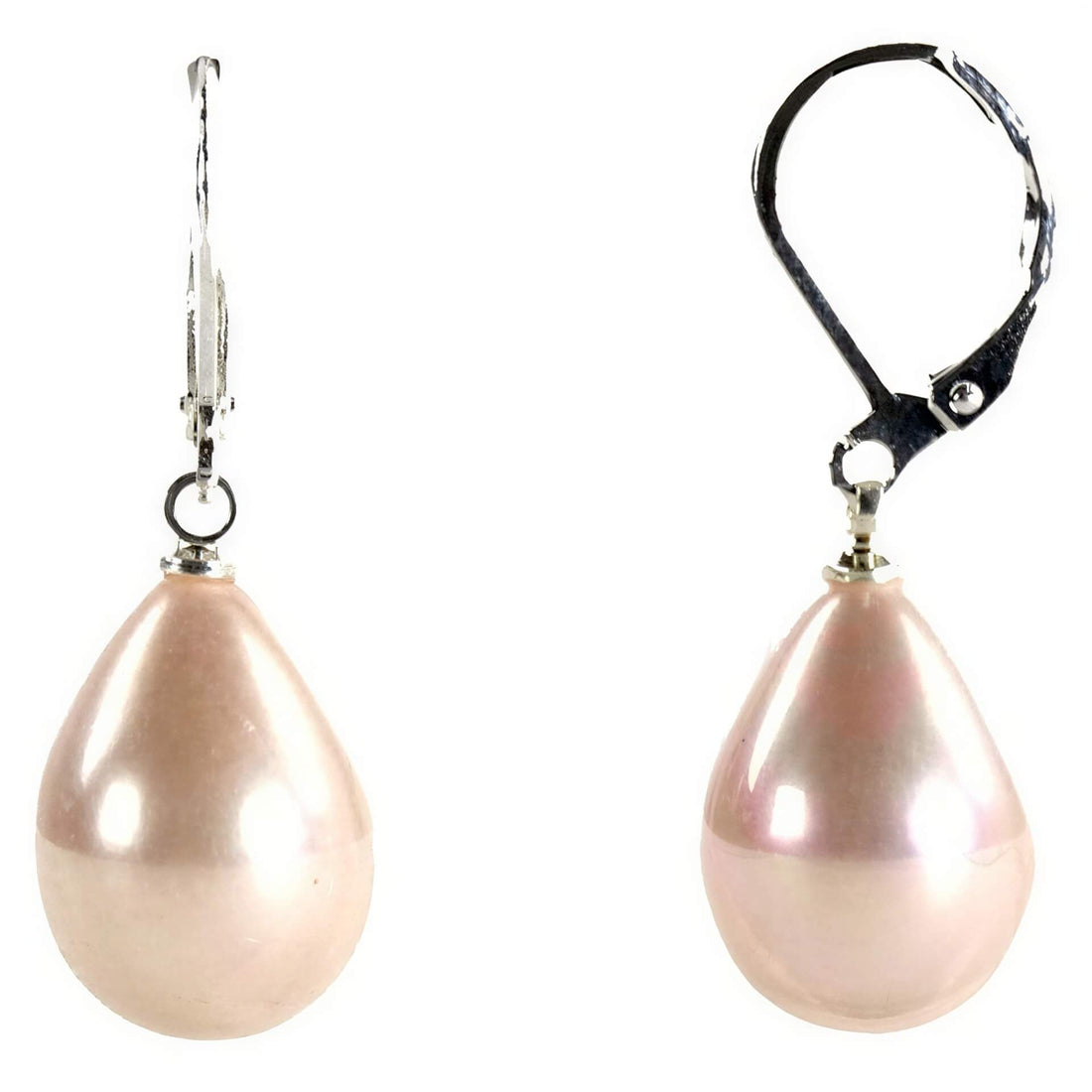 Mother of pearl parel oorbellen met zalm kleurige parel en zilver edelstaal | Polly