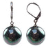 Petroleum kleurige ronden parel oorbellen met zilver edelstaal, oorbelhanger, voor- en zijaanzicht | Verme Big Ball