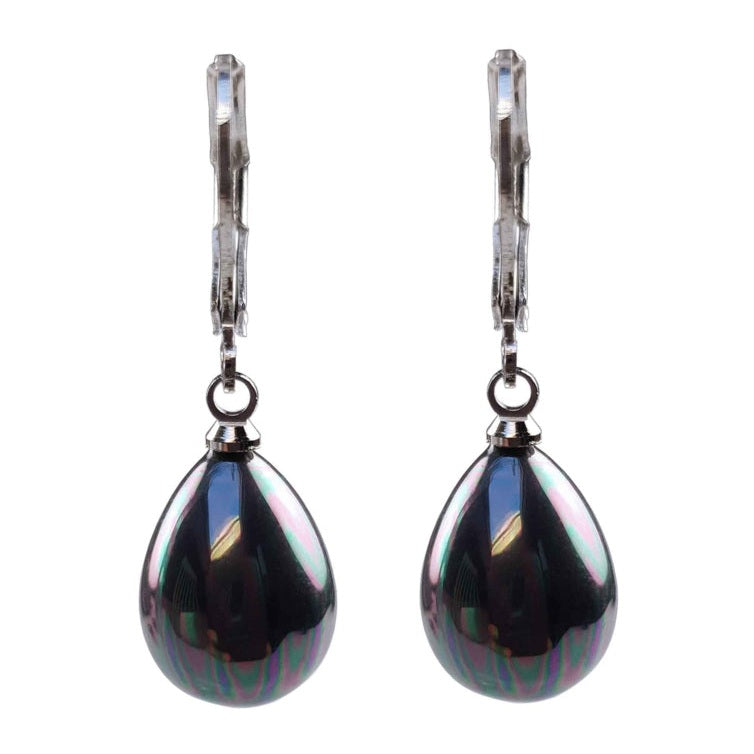 Druppel parel oorbellen, petroleum kleur, met zilver edelstaal, vooraanzicht | Verme Teardrop Small