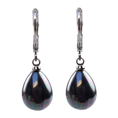 Druppel parel oorbellen, petroleum kleur, met zilver edelstaal, vooraanzicht | Verme Teardrop Small