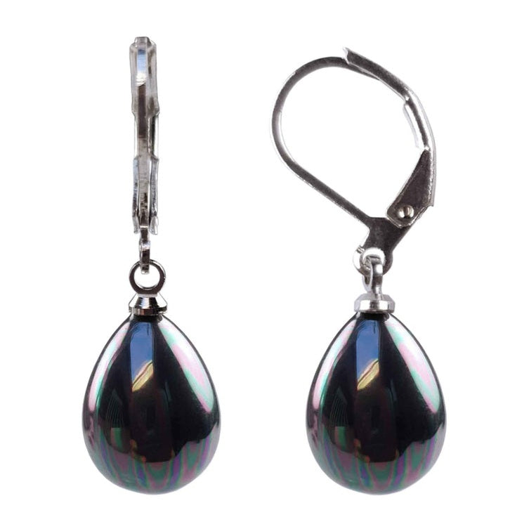 Petroleum kleurige parel oorbellen in druppel vorm met zilver edelstaal | Verme Teardrop Small