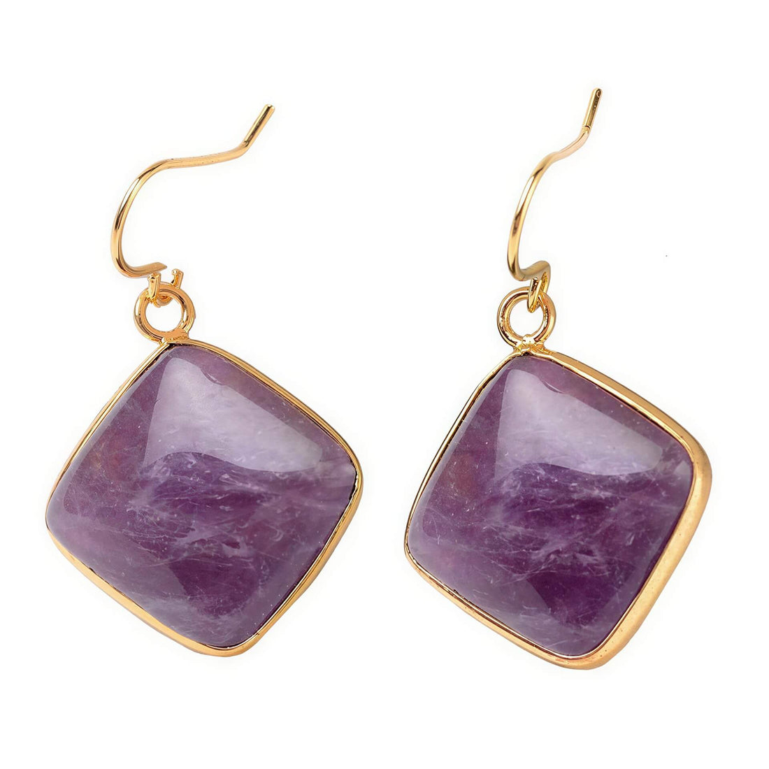 Paarse edelstenen oorbellen met goud edelstaal | Amethyst Gold Square