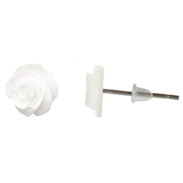 Witte parelmoeren oorknoppen in bloem vorm met sterling zilver | White Shell Flower 10 mm