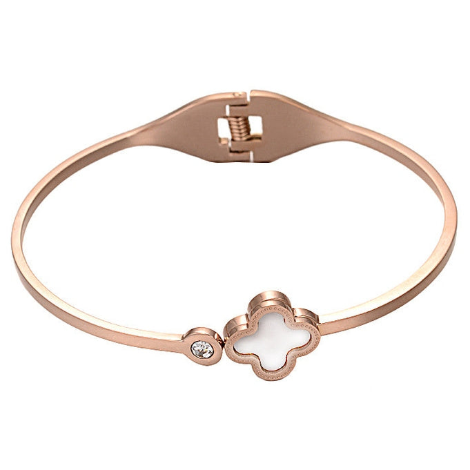 Wit parelmoeren armband met rose goud edelstaal en stras steentje | Rose Gold White Shell Bling