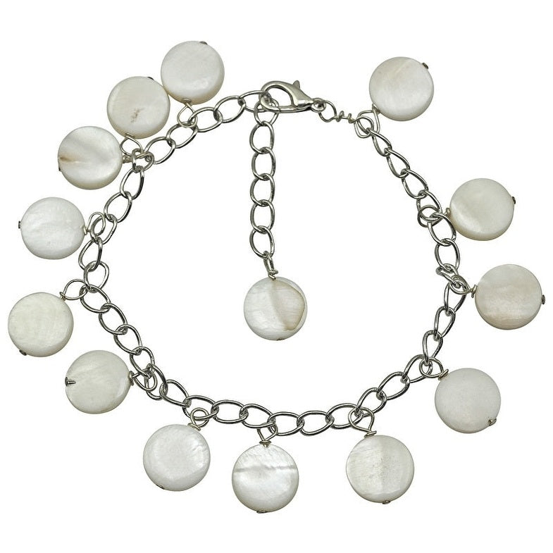 Wit parelmoeren bedelarmband | Shell Round White