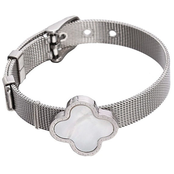 Wit parelmoeren armband met zilver edelstaal | White Shell Flower Watch