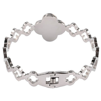 Wit parelmoeren armband met zilver edelstaal, achterkant | White Shell Flowers