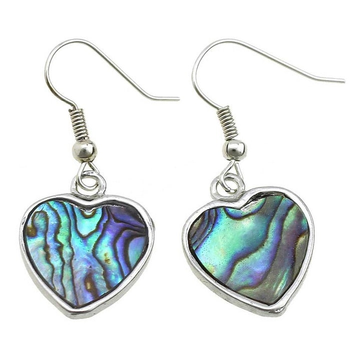 Parelmoeren oorbellen met abalone in hartjes vorm en sterling zilveren oorbelhaakjes | Abalone Silver Heart