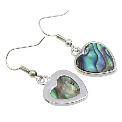 Parelmoeren hartjes oorbellen met abaloon en sterling zilveren oorbelhaakjes, voor en achteraanzicht | Abalone Silver Heart