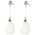 Witte parelmoeren oorbellen met wit schijfje parelmoer, stras steen en zilver edelstaal | Bling Long White Shell