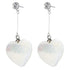 Witte parelmoeren oorbellen met wit parelmoer hartje, stras steen en zilver edelstaal | Bling Long White Shell Heart