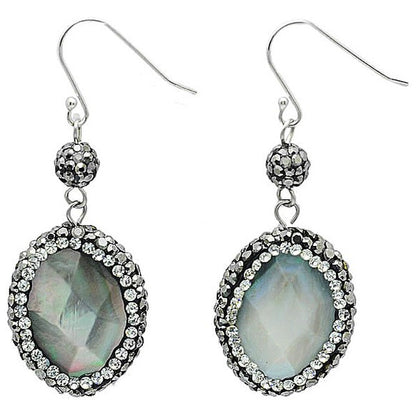 Grijze parelmoeren oorbellen met stras steentjes, glitter oorbellen met parelmoer en sterling zilver (925), achterkant | Bright Oval Blacklip