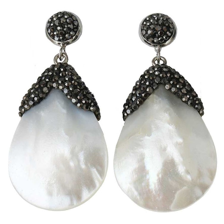 Grote witte parelmoeren oorbellen met stras steentjes | Bright Shell White